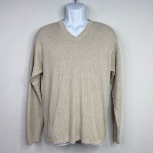 J.Crew Sweater Mens M Beige Long Sleeve Ribbed‎ V-Neck Neutral Classic Preppy